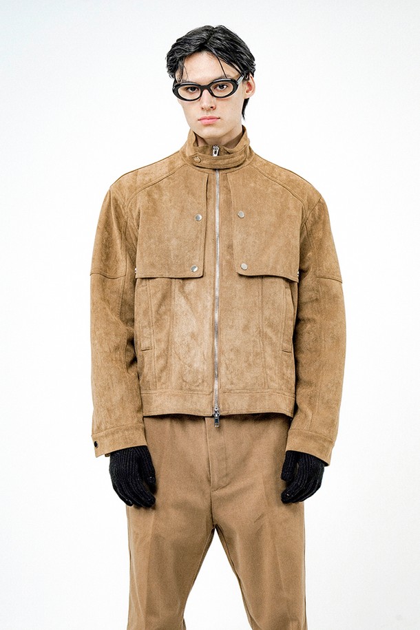 CHANCE'S NOI - 블루종/점퍼 - Biker Burton Neck Suede Jacket - Brown /M24OT01BR