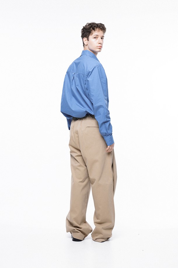 CHANCE'S NOI - 캐주얼팬츠 - Side Tuck Wide Cotton Slacks - Beige /M243PT04BE