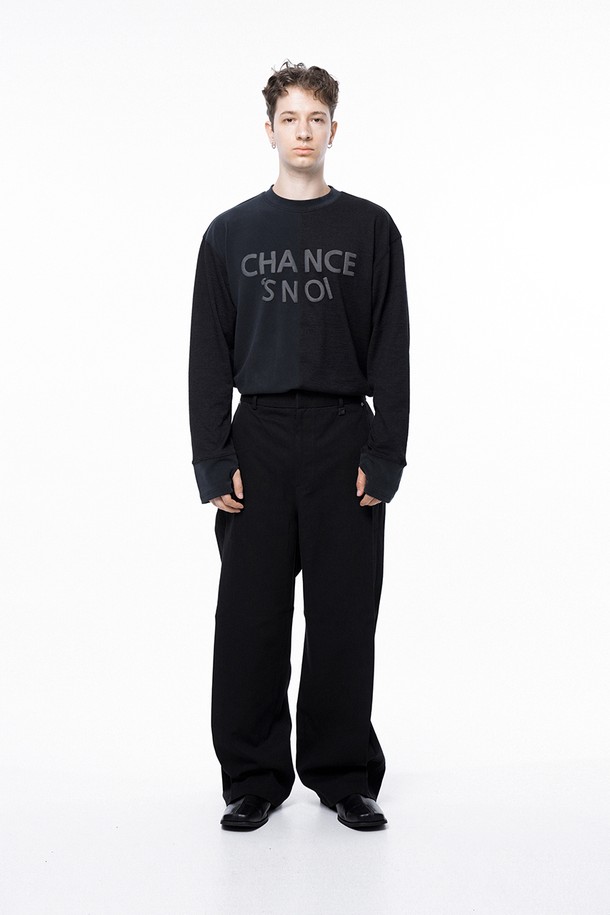 CHANCE'S NOI - 캐주얼팬츠 - Side Tuck Wide Cotton Slacks - Black /M243PT04BK