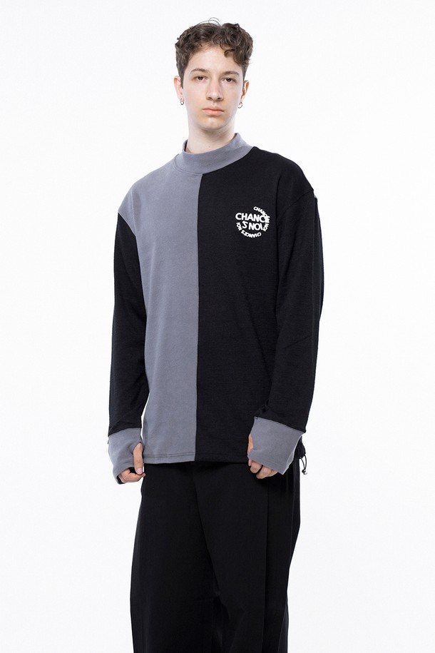 CHANCE'S NOI - 스웨트셔츠 - Circle Reverse Wool Hlaf-neck Sweat - Black Gray /M243MT04BK