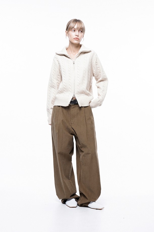 CHANCE'S NOI FOR WOMEN - 캐주얼팬츠 - Corduroy One-tuck Wide Pants - Brown /M243PT01BRW