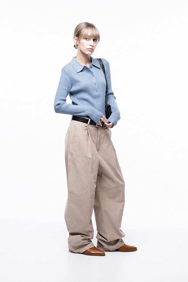 CHANCE'S NOI FOR WOMEN - 캐주얼팬츠 - Corduroy One-tuck Wide Pants - Beige /M243PT01BEW