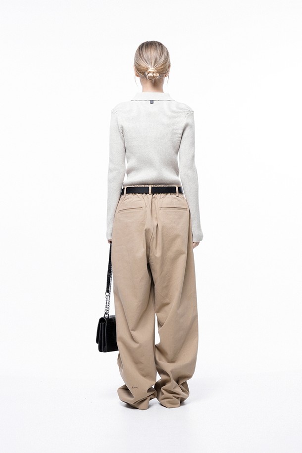 CHANCE'S NOI FOR WOMEN - 캐주얼팬츠 - Side Tuck Wide Cotton Slacks - Beige /M243PT04BEW