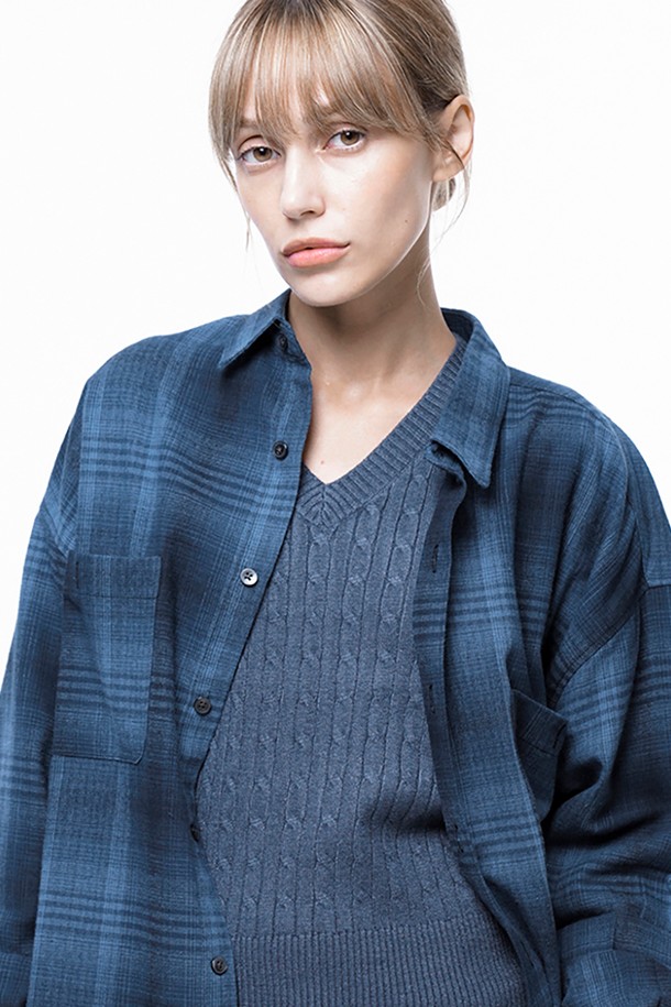 CHANCE'S NOI FOR WOMEN - 긴팔셔츠 - Loose-Fit Flannel Check Shirt - Blue /W243SH01BL