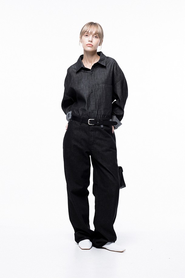 CHANCE'S NOI FOR WOMEN - 긴팔셔츠 - Oversized String Denim Shirt - Black Indigo /W243SH02BK