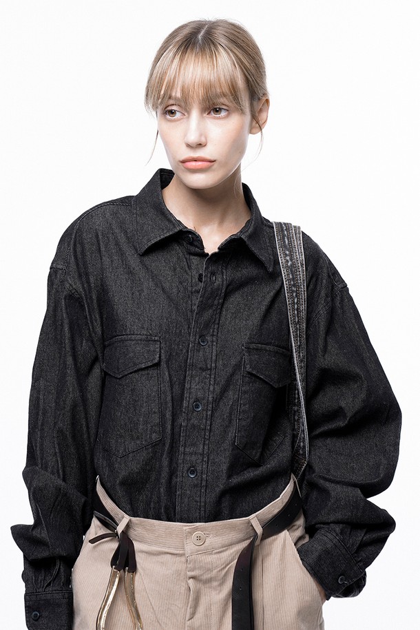 CHANCE'S NOI FOR WOMEN - 긴팔셔츠 - Western Pocket Denim Shirt - Black Indigo /W243SH03BK