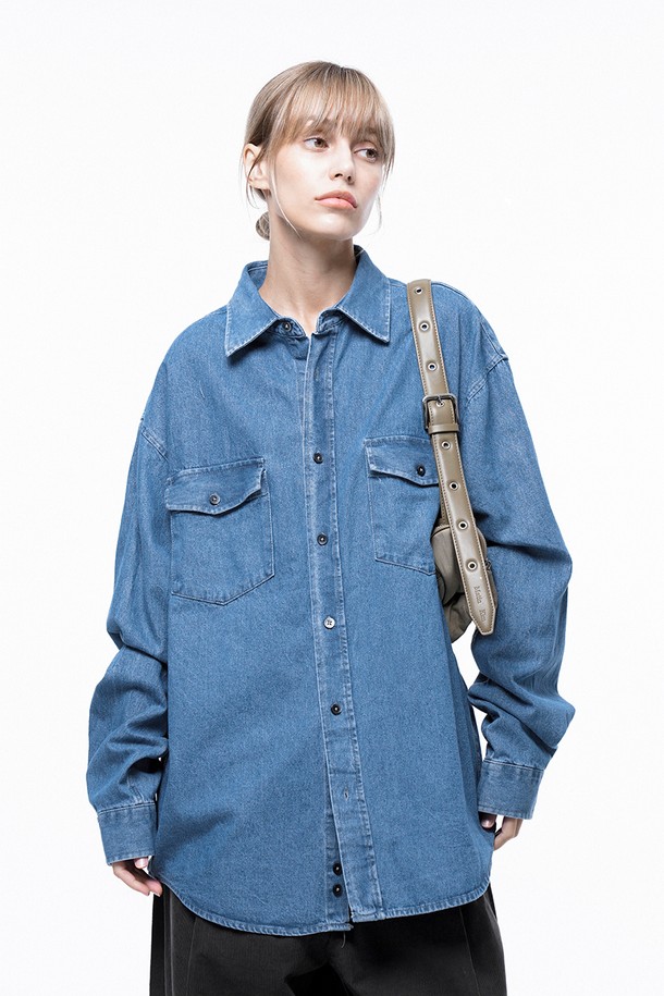 CHANCE'S NOI FOR WOMEN - 긴팔셔츠 - Western Pocket Denim Shirt - Mid Blue /W243SH03MB