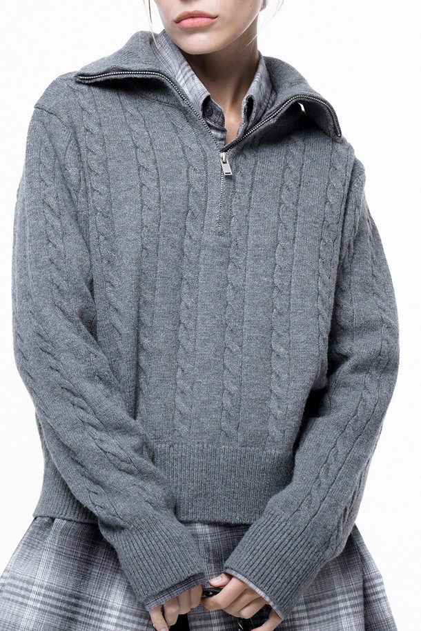 CHANCE'S NOI FOR WOMEN - 스웨터 - Soft Cable Half Zip-up Knit - Gray /W243TP01GR