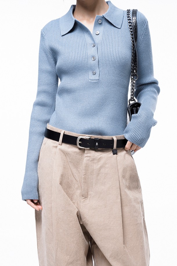 CHANCE'S NOI FOR WOMEN - 스웨터 - Soft Slim Button Collar Knit - Sky /W243TP08SK