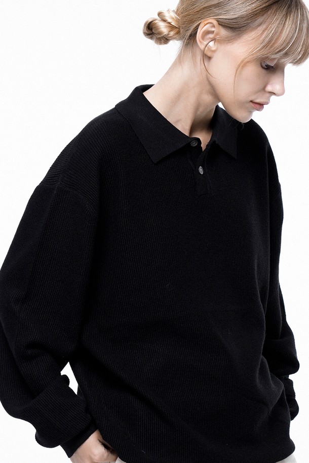 CHANCE'S NOI FOR WOMEN - 스웨터 - Soft Two-button Collar Knit - Black /W243TP09BK