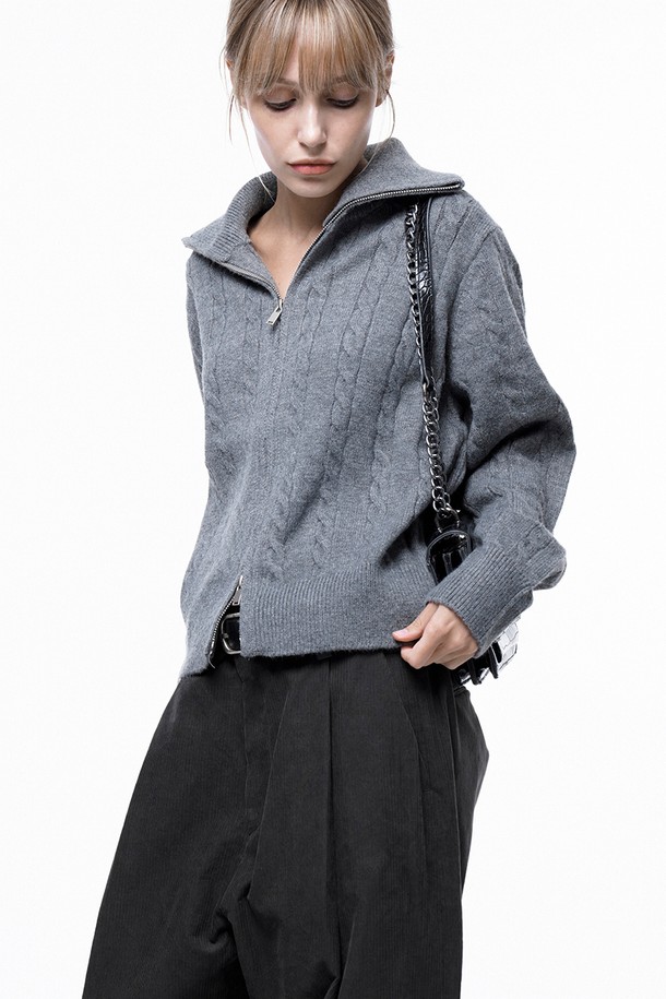 CHANCE'S NOI FOR WOMEN - 가디건 - Soft Cable Zip-up Knit Cardigan - Gray /W243TP03GR