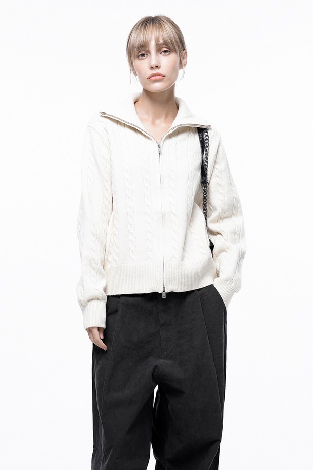 CHANCE'S NOI FOR WOMEN - 가디건 - Soft Cable Zip-up Knit Cardigan - Ivory /W243TP03IV