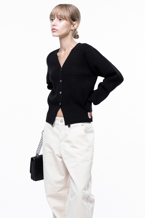 CHANCE'S NOI FOR WOMEN - 가디건 - Soft Crop Knit Cardigan - Black /W243TP04BK