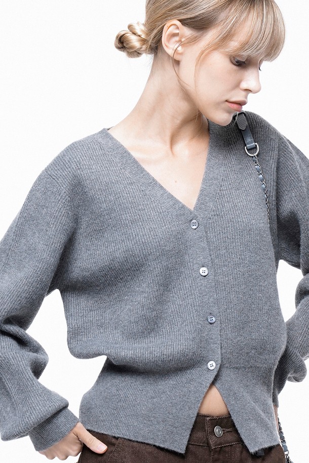 CHANCE'S NOI FOR WOMEN - 가디건 - Soft Crop Knit Cardigan - Gray /W243TP04GR