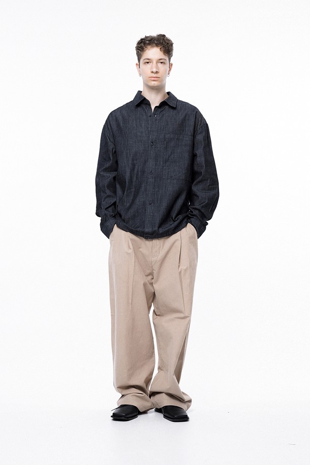 CHANCE'S NOI - 긴팔셔츠 - Oversized String Denim Shirt - Navy Indigo /W243SH02NYM