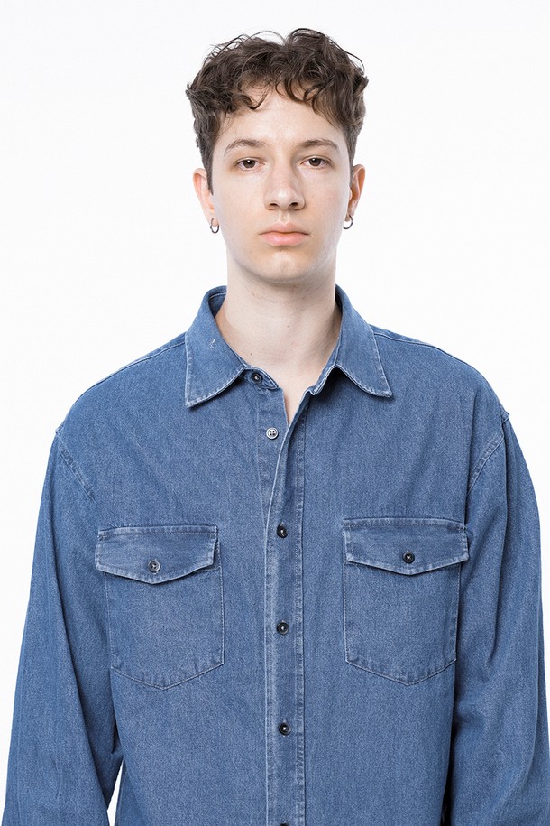 CHANCE'S NOI - 긴팔셔츠 - Western Pocket Denim Shirt - Mid Blue /W243SH03MBM