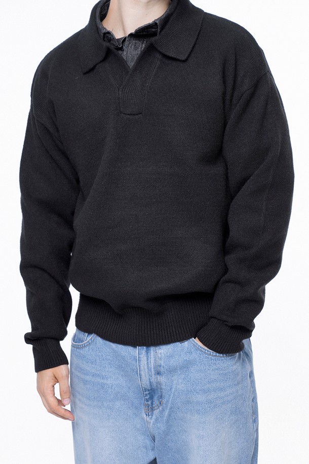 CHANCE'S NOI - 스웨터 - Dense Modal Open-collar Kint - Black /M243TP08BK