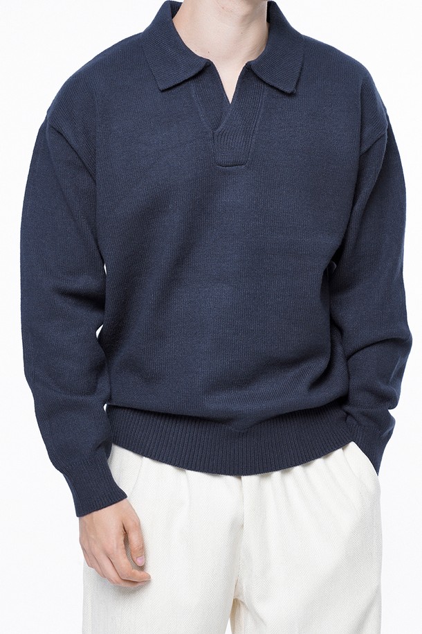 CHANCE'S NOI - 스웨터 - Dense Modal Open-collar Kint - Navy /M243TP08NY