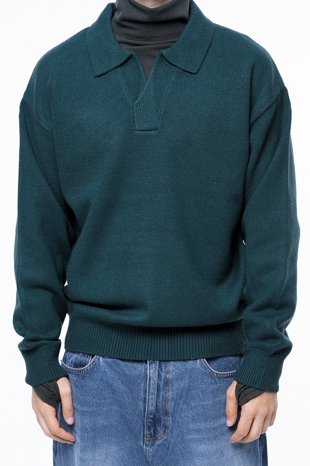 CHANCE'S NOI - 스웨터 - Dense Modal Open-collar Kint - Green /M243TP08GN