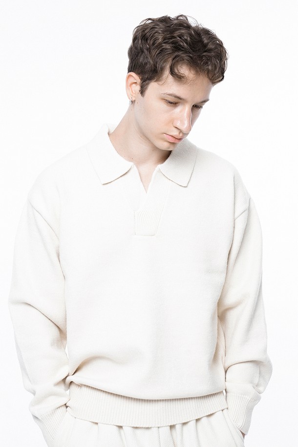 CHANCE'S NOI - 스웨터 - Dense Modal Open-collar Kint - Ivory  /M243TP08IV