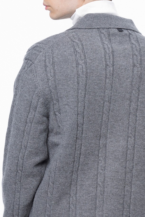 CHANCE'S NOI - 가디건 - Dense Cable Collar-neck Cardigan - Gray /M243OT02GR