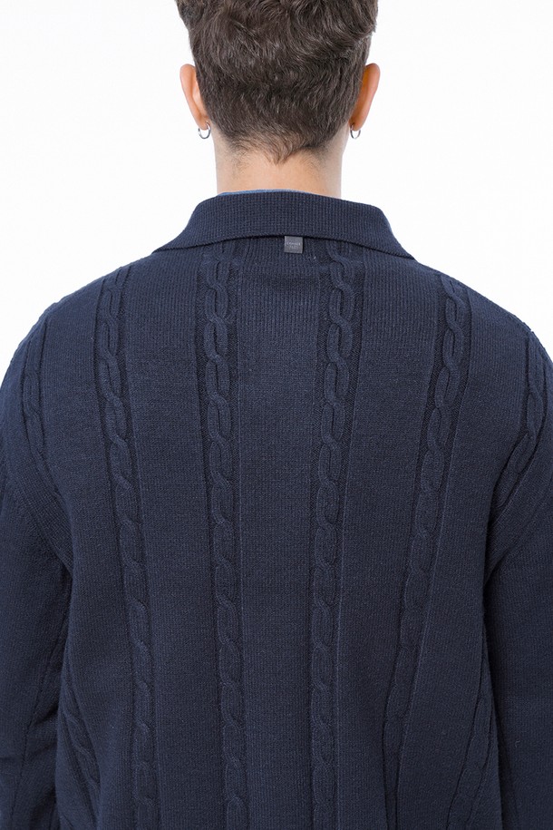 CHANCE'S NOI - 가디건 - Dense Cable Collar-neck Cardigan - Navy /M243OT02NY