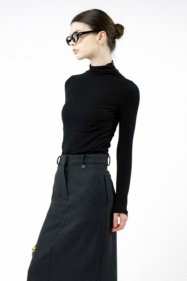 CHANCE'S NOI FOR WOMEN - 터틀넥 - [for Women] Slit Ribbed Half Turtleneck - Black /W244TP03BK