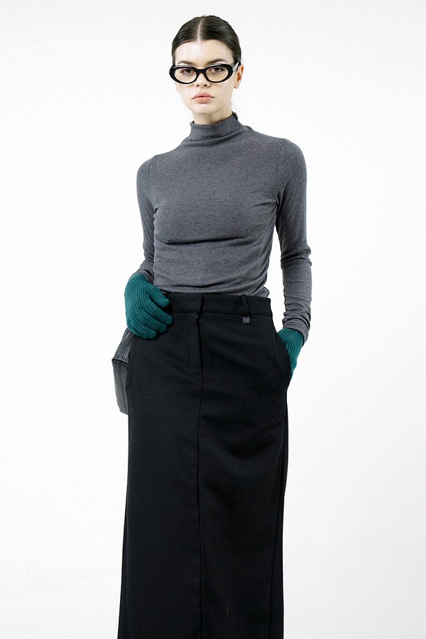 CHANCE'S NOI FOR WOMEN - 터틀넥 - [for Women] Slit Ribbed Half Turtleneck - Charcoal /W244TP03CH