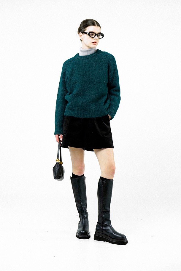 CHANCE'S NOI FOR WOMEN - 스웨터 - [for Women] Boucle Reglan Round Knit - Deep Green /W244TP04GN