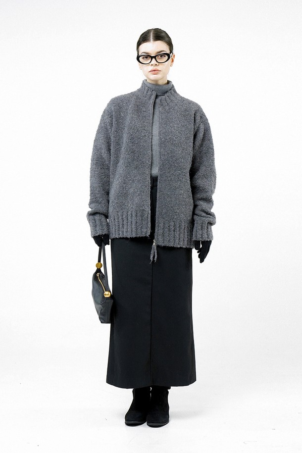 CHANCE'S NOI FOR WOMEN - 가디건 - [for Women] Loose Boucle Knit Zip up - Charcoal /W244TP09CH