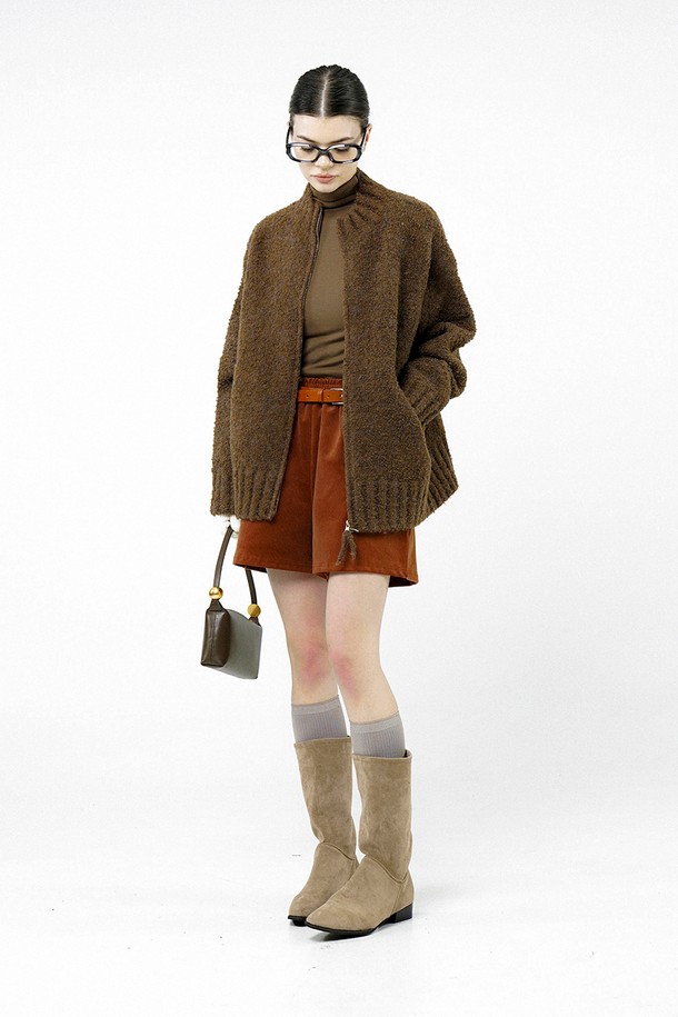 CHANCE'S NOI FOR WOMEN - 가디건 - [for Women] Loose Boucle Knit Zip up - Brown /W244TP09BR