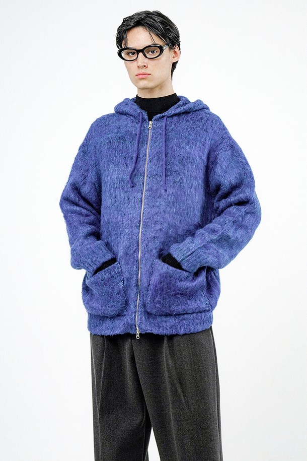 CHANCE'S NOI - 후디 - Brush Sweater hooded Zip-up - Blue /M244TP09BL