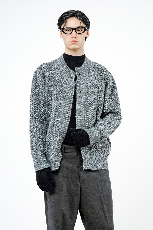 CHANCE'S NOI - 가디건 - Sweater Round-neck Cardigan - Charcoal /M244TP06CH