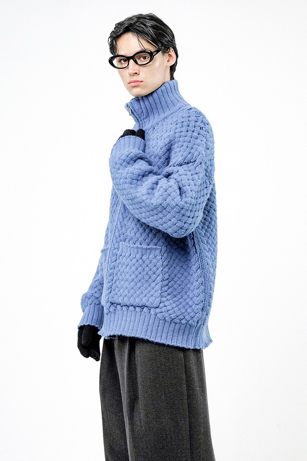 CHANCE'S NOI - 가디건 - High-neck Sweater Zip-up - Blue /M244TP07BL