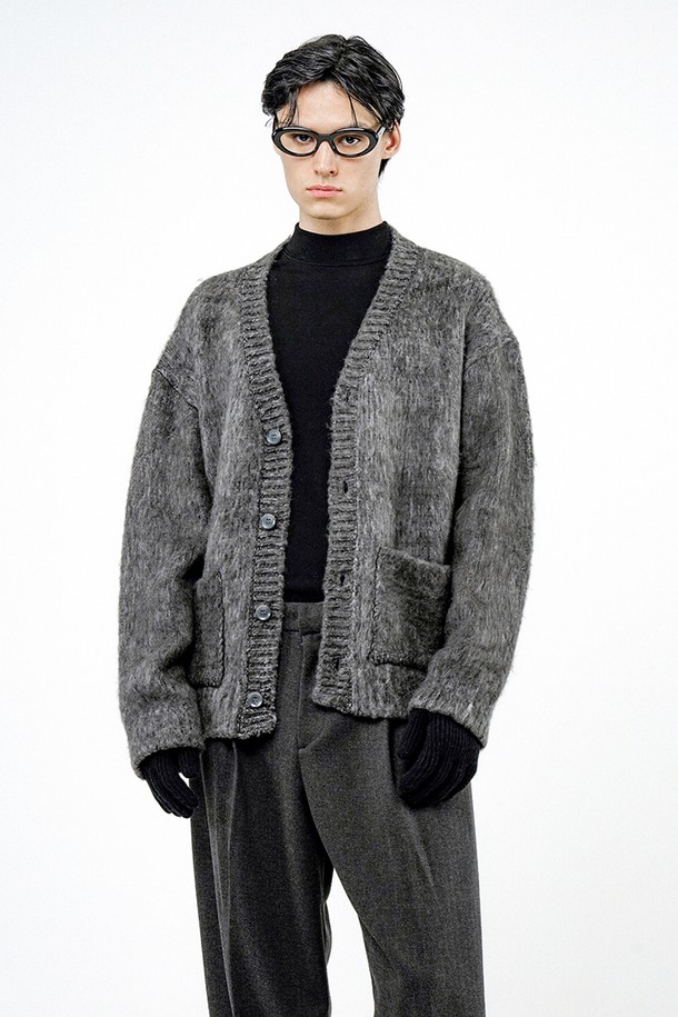 CHANCE'S NOI - 가디건 - Brush Sweater Loose Cardigan - Charcoal /M244TP08CH