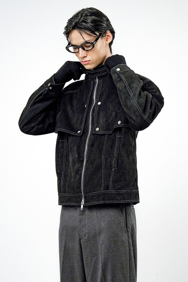 CHANCE'S NOI - 블루종/점퍼 - Biker Burton Neck Suede Jacket - Black /M24OT01BK