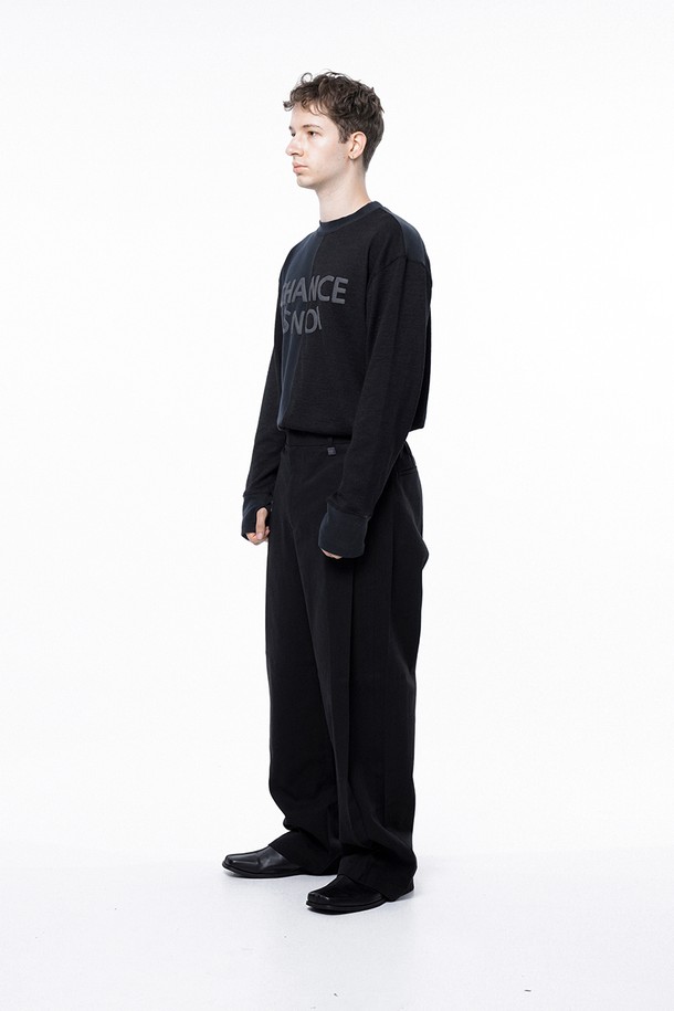 CHANCE'S NOI - 캐주얼팬츠 - Side Tuck Wide Cotton Slacks - Black /M243PT04BK