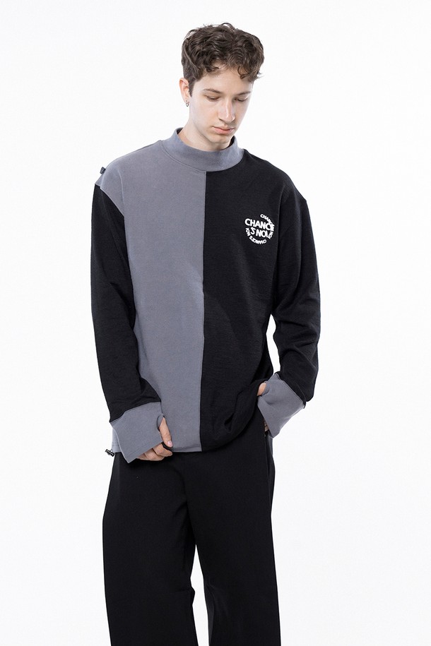 CHANCE'S NOI - 스웨트셔츠 - Circle Reverse Wool Hlaf-neck Sweat - Black Gray /M243MT04BK