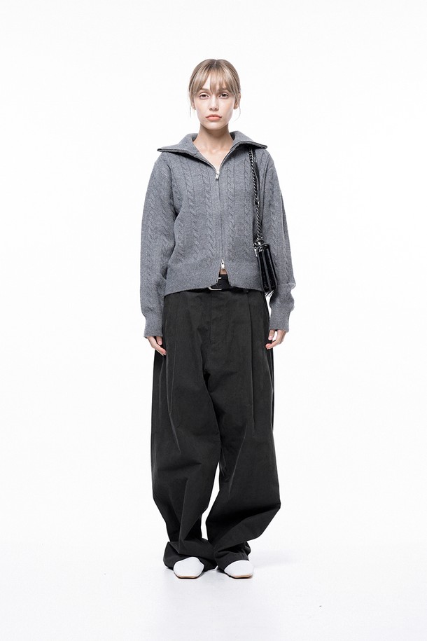 CHANCE'S NOI FOR WOMEN - 캐주얼팬츠 - Corduroy One-tuck Wide Pants - Charcoal /M243PT01CH