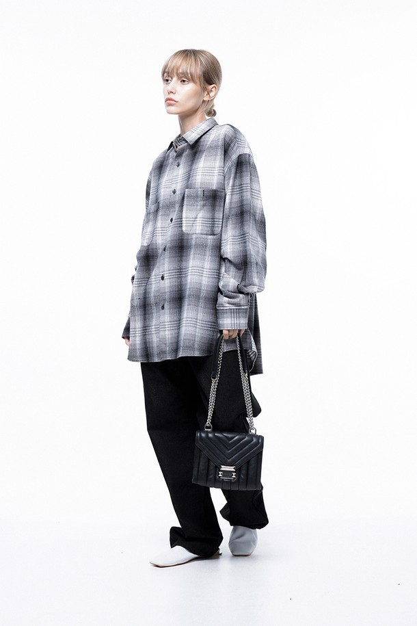 CHANCE'S NOI FOR WOMEN - 긴팔셔츠 - Loose-Fit Flannel Check Shirt - Black /W243SH01BK