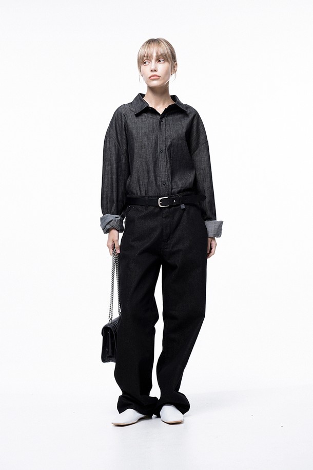 CHANCE'S NOI FOR WOMEN - 긴팔셔츠 - Oversized String Denim Shirt - Black Indigo /W243SH02BK