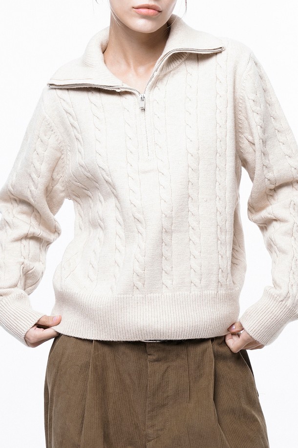 CHANCE'S NOI FOR WOMEN - 스웨터 - Soft Cable Half Zip-up Knit - Oatmeal /W243TP01OT