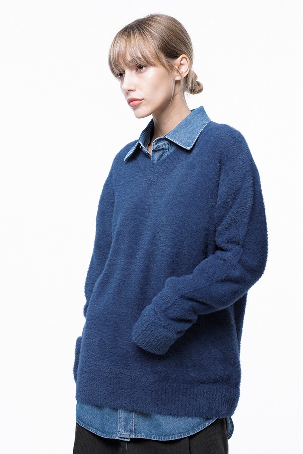 CHANCE'S NOI FOR WOMEN - 스웨터 - Soft Mohair Angora V-neck Knit - Blue /W243TP07BL