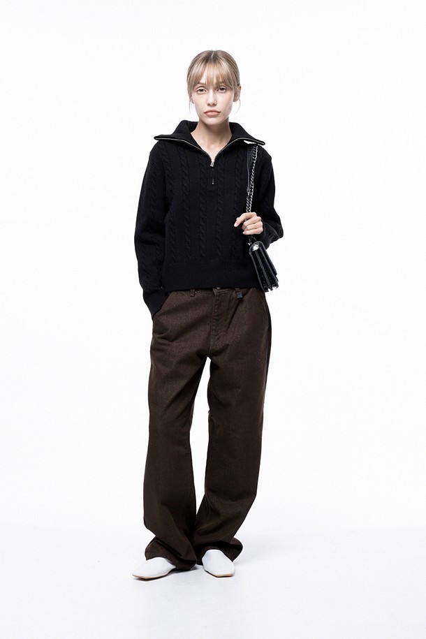 CHANCE'S NOI FOR WOMEN - 스웨터 - Soft Cable Half Zip-up Knit - Black /W243TP01BK