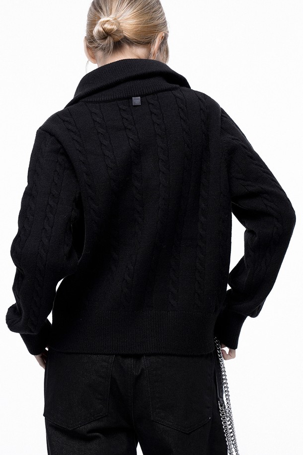 CHANCE'S NOI FOR WOMEN - 가디건 - Soft Cable Zip-up Knit Cardigan - Black /W243TP03BK