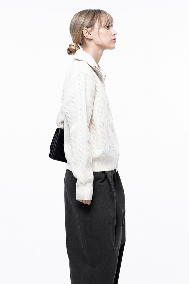 CHANCE'S NOI FOR WOMEN - 가디건 - Soft Cable Zip-up Knit Cardigan - Ivory /W243TP03IV