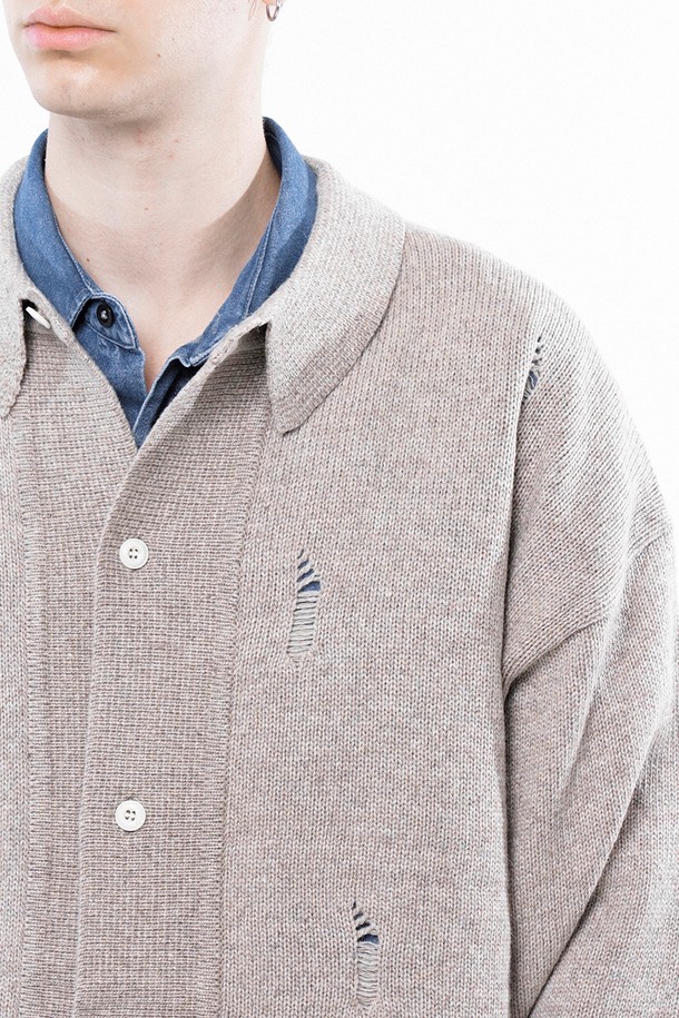 CHANCE'S NOI - 가디건 - Tear Collar-neck Cardigan - Beige /M243OT03BE