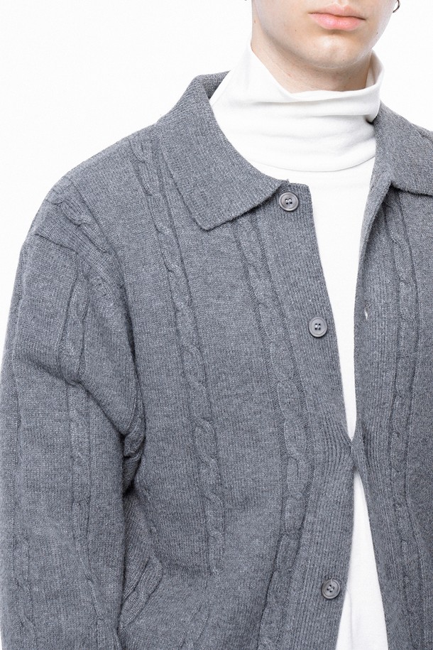 CHANCE'S NOI - 가디건 - Dense Cable Collar-neck Cardigan - Gray /M243OT02GR