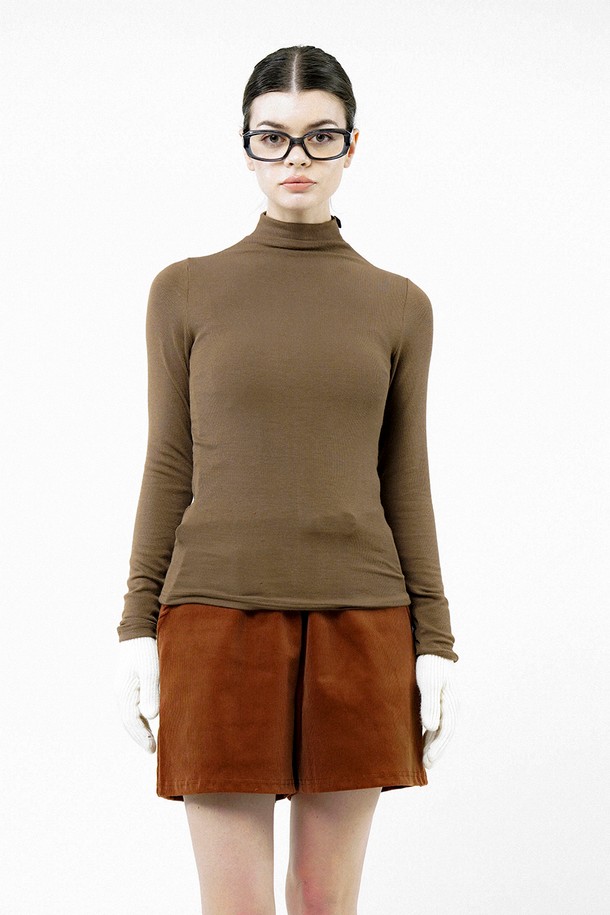 CHANCE'S NOI FOR WOMEN - 터틀넥 - [for Women] Slit Ribbed Half Turtleneck - Brown /W244TP03BR