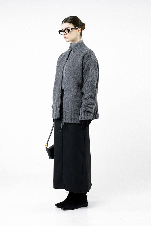 CHANCE'S NOI FOR WOMEN - 가디건 - [for Women] Loose Boucle Knit Zip up - Charcoal /W244TP09CH